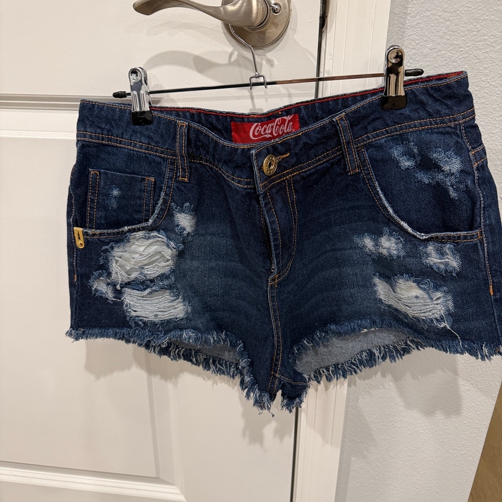 Coca Cola Women's Ripped Jean Shorts - Dark Blue